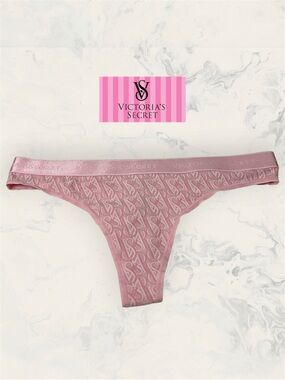 Victoria's Secret Size M Pink Logo Jacquard Thong /String Dusty Rose